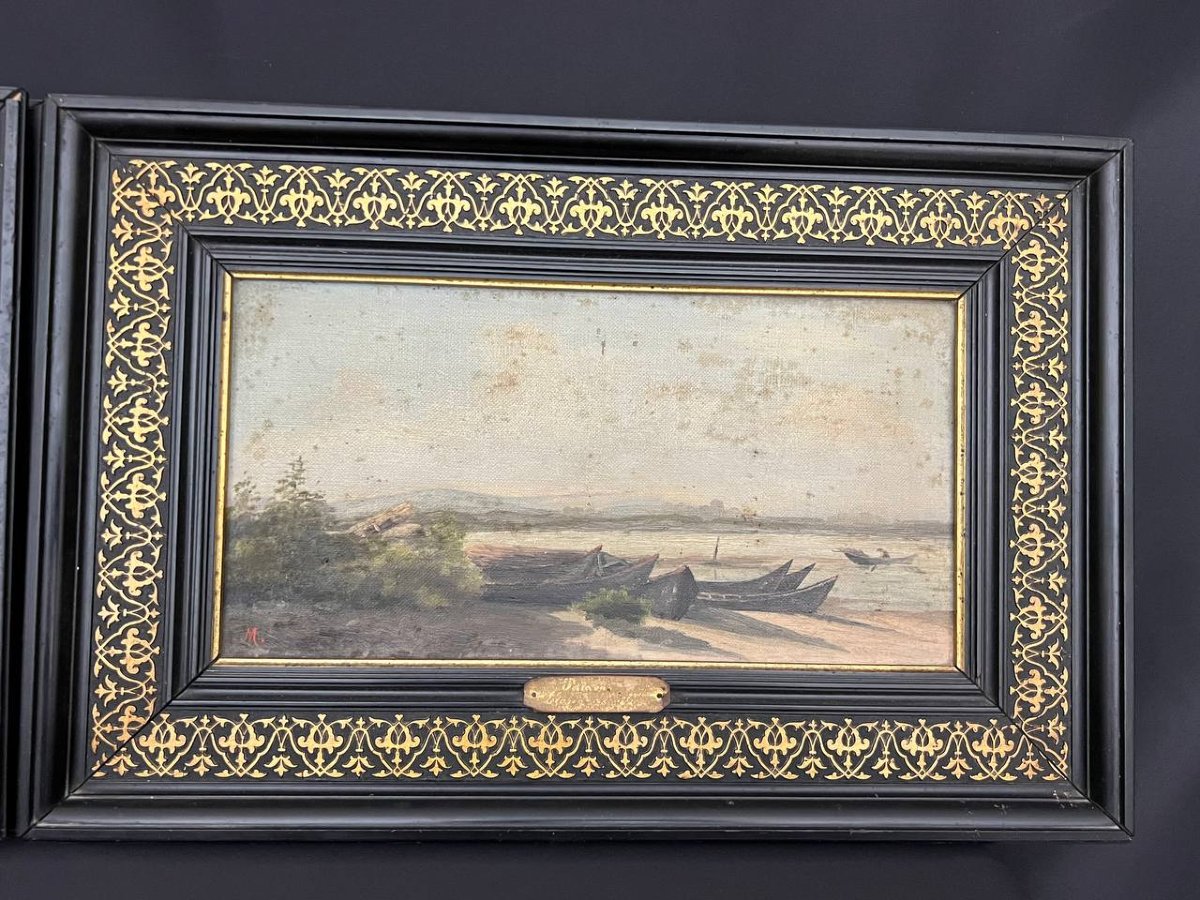 Paire de paysages des étangs de Vic et de Pérols – huiles sur toile – fin XIXe siècle-photo-2