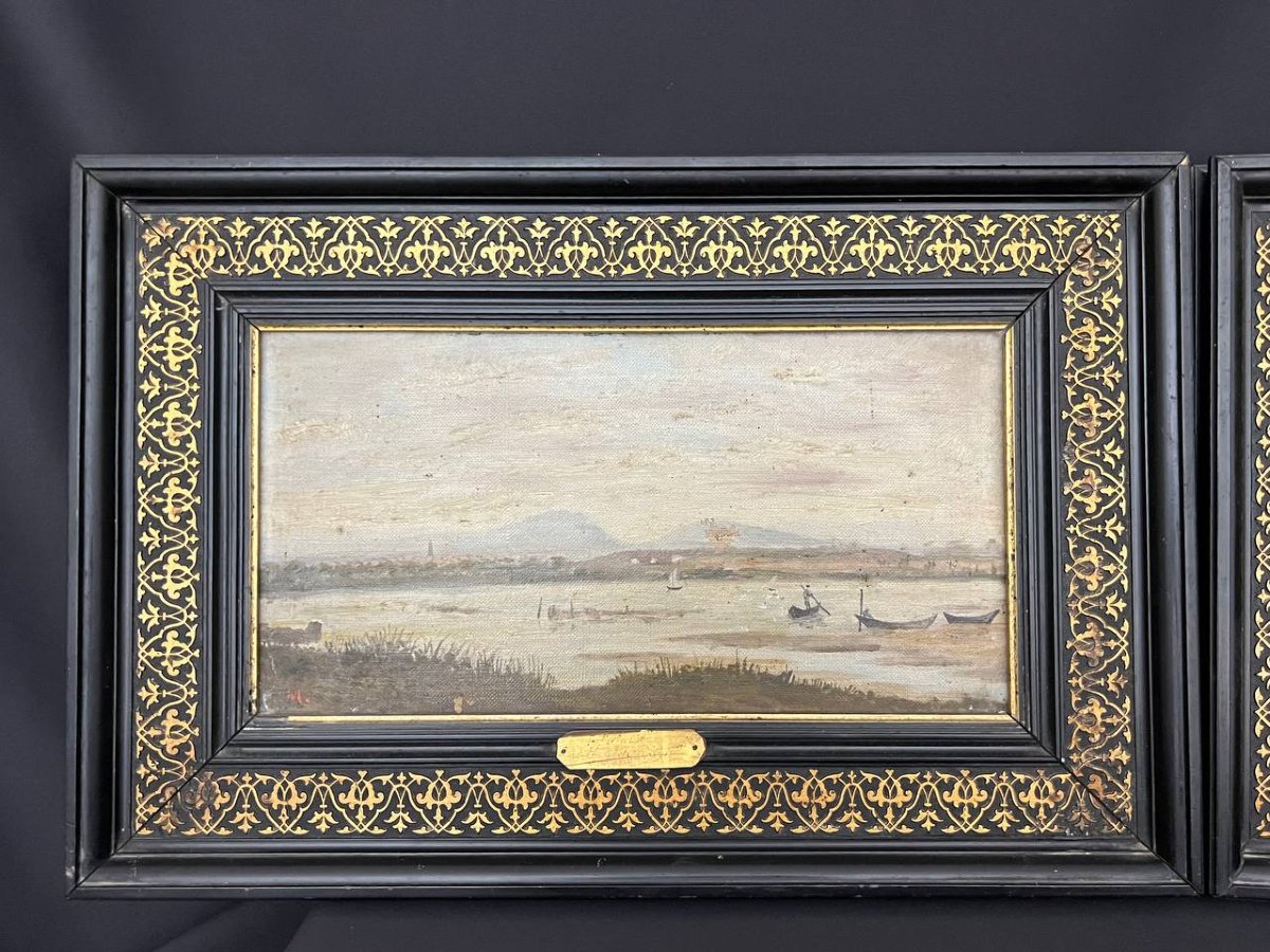 Paire de paysages des étangs de Vic et de Pérols – huiles sur toile – fin XIXe siècle-photo-3