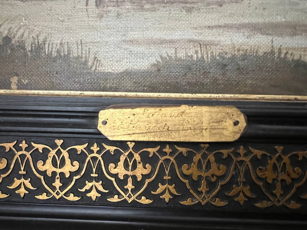 Paire de paysages des étangs de Vic et de Pérols – huiles sur toile – fin XIXe siècle-photo-1