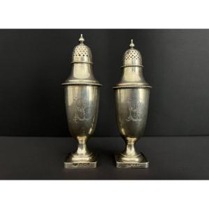 England. Pair Of Baluster Salt Cellars. Silver