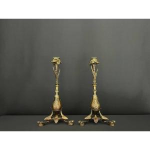 Pair Of Bronze Candlesticks – Attributed To Auguste Cain (1821–1894)