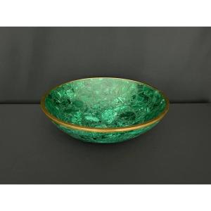 Coupe En Malachite Avec Bordure En Laiton Doré 
