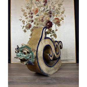 Antique Architectural Element – Chinese Dragon In Glazed Stoneware, 19th Century
