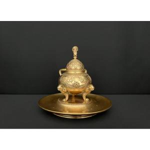 Bronze Inkwell Signed Barbedienne, Neoclassical Style, Circa 1870