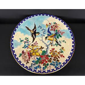 Large Decorative Longwy Enamel Platter