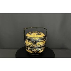 Antique Chinese Basket In Black And Gold Lacquer