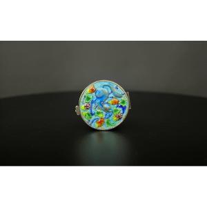 Boîte miniature en argent émaillé cloisonné – écureuil et raisins – fin XIXe / début XXe siècle