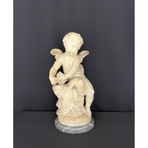 Large Sculpture Of A Winged Putto With A Torch, French Work, Late 19th Century
