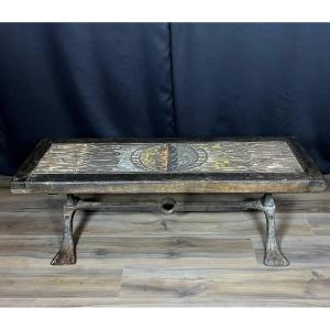 Coffee Table Designed By Jg Picard – Ceramic, Wood And Wrought Iron