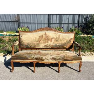 Napoleon III Period Sofa, Regency Style, Original Aubusson-style Tapestry