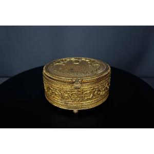 Round Gilt Bronze Box With Putti Decoration - Napoleon III Period