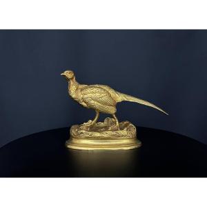 Gilded Bronze Pheasant Subject - In The Taste Of Alfred Barye