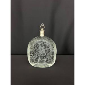 Italian Decanter In Engraved Crystal And Silver