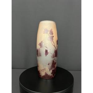 Acid-etched Multi-layered Glass Vase, Foliage Design - Signed Legras