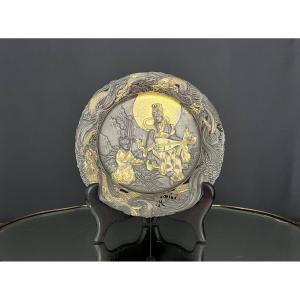 Antique Japanese Decorative Element In Bronze With Dragon Design