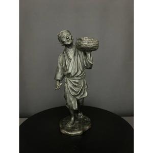 Okimono japonais en bronze patiné, époque Meiji