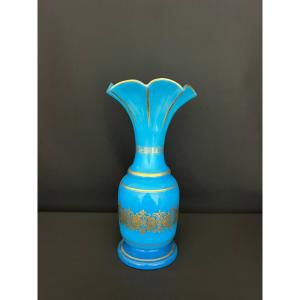 Blue Opaline Glass Vase With Gilded Decoration, Napoleon III Period