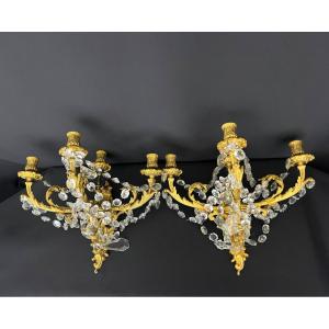 Pair Of Ormolu And Crystal Rocaille Sconces, Late 19th Century