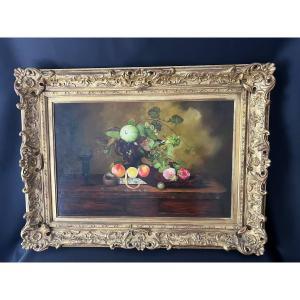 Nature morte aux fruits et fleurs – Huile sur panneau