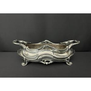 Victor Saglier – Silver-plated Bronze Tabletop Planter With Rocaille Decoration, Late 19th Century