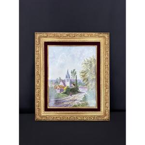 Porcelain Painting, Lively Landscape Signed “thérèse,” 1883