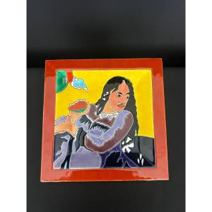 Plat carré en Émaux de Longwy « Marquises Gauguin »