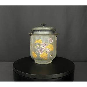 Rare Art Nouveau Cookie Jar – Legras & Cie, With A Frame Hallmarked "gallia"
