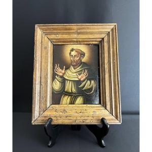 Saint Francis Of Assisi – Oil On Panel, Antique Religious Painting