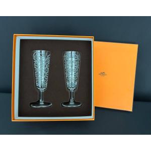 Hermès Paris – Paire de flûtes à champagne en cristal, modèle Tam Tam