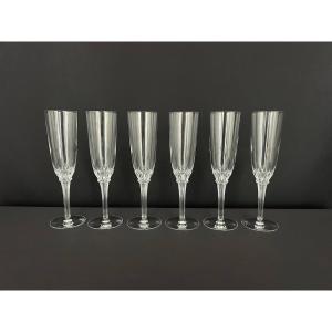 Christofle Paris – Suite de 6 flûtes à champagne en cristal – Modèle Osiris