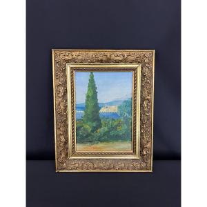 Tableau ancien signé R. Righetti – Paysage de la Côte d’Azur 