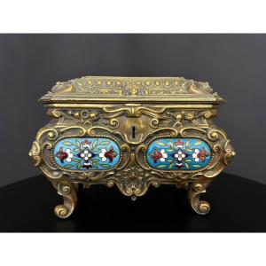 Coffret à bijoux ancien en bronze et émaux cloisonnés – Style Napoléon III
