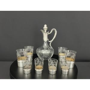 Service à liqueur en argent et cristal gravé, fin du XIXe siècle