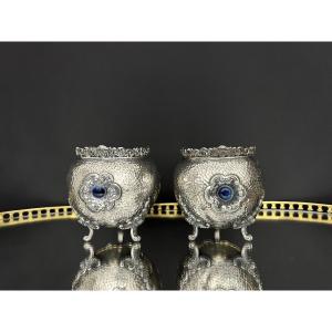 Pair Of English Planters Made Of Silver-plated Metal