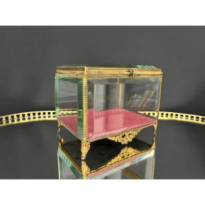 Large Jewelry Box With Beveled Glass And Gold-plated Metal