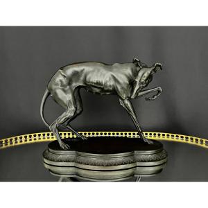 Sculpture Of A Greyhound In Patinated Bronze, After Barye