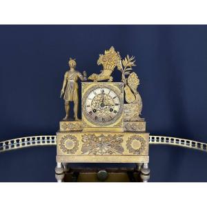 Gilded Bronze Clock, 19th Century, Empire Style