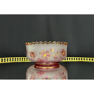 Antique Saint-louis Crystal Goblet With Red And Gold Floral Decoration