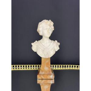 Carved Alabaster Bust Of A Young Woman – Art Nouveau Style