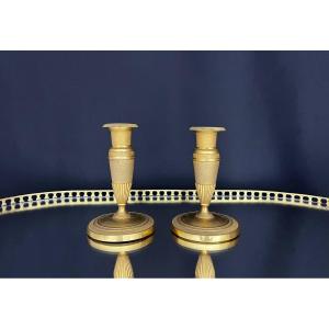 Pair Of Gilded Brass Candlesticks, Empire Style