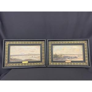 Pair Of Landscapes Depicting The Ponds Of Vic And Pérols—oil On Canvas—late 19th Century