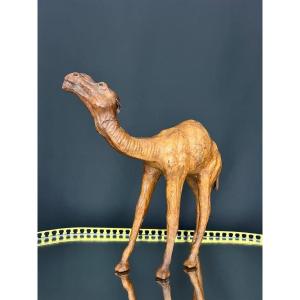 Brown Leather Camel – Antique Animal Sculpture, 20th-century Work