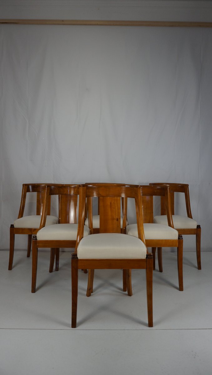 Ensemble rare de 6 fauteuils à bascule en cerisier-photo-2