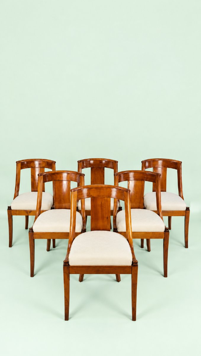 Ensemble rare de 6 fauteuils à bascule en cerisier