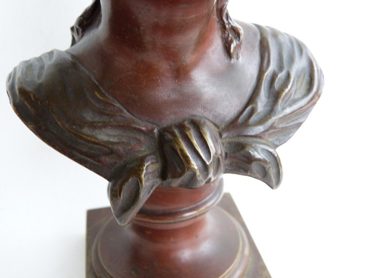 Sculpture En Bronze d'Après A Moreau Buste De Jeune Fille " Fadette " Personnage Georges Sand -photo-4