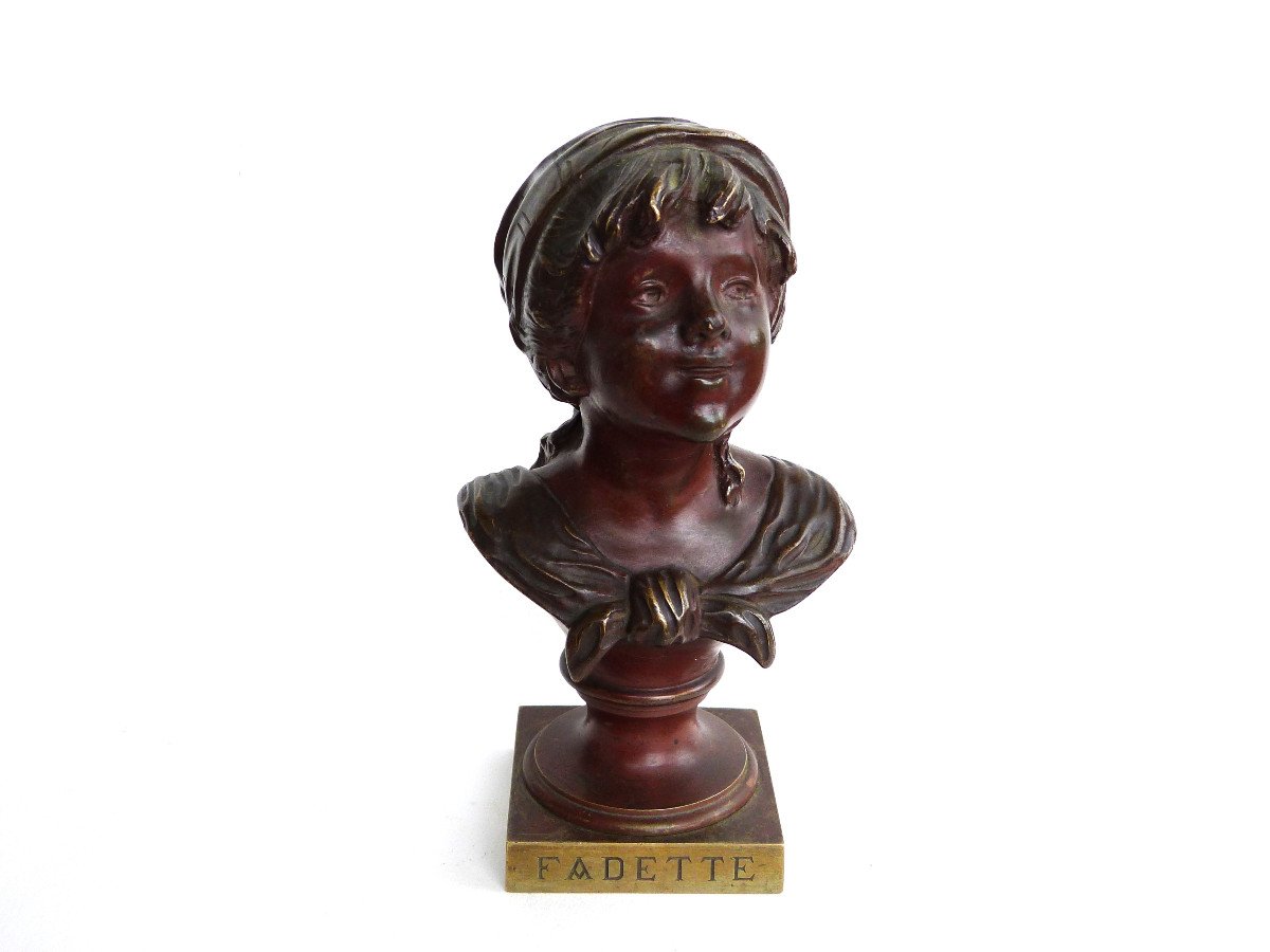 Sculpture En Bronze d'Après A Moreau Buste De Jeune Fille " Fadette " Personnage Georges Sand 