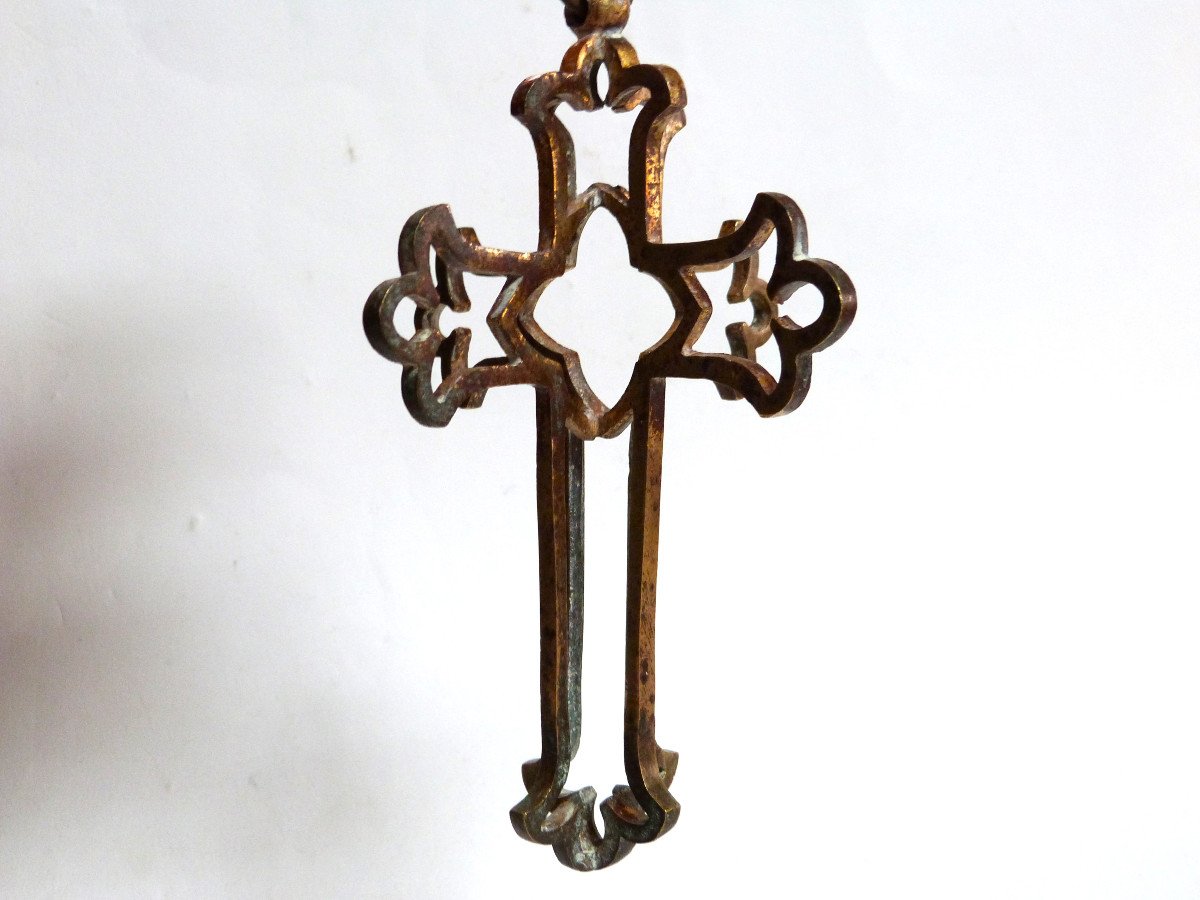 Rare Church Chandelier Cross Ornament Gilt Bronze Late 18th Century-photo-2