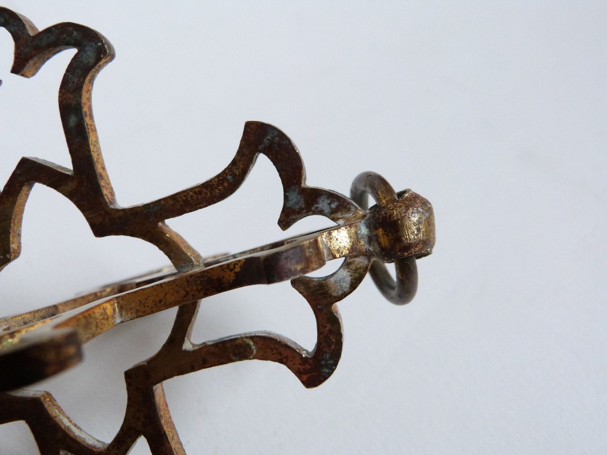 Rare Croix De Lustre d'église Ornement Bronze Doré Fin XVIIIeme-photo-1