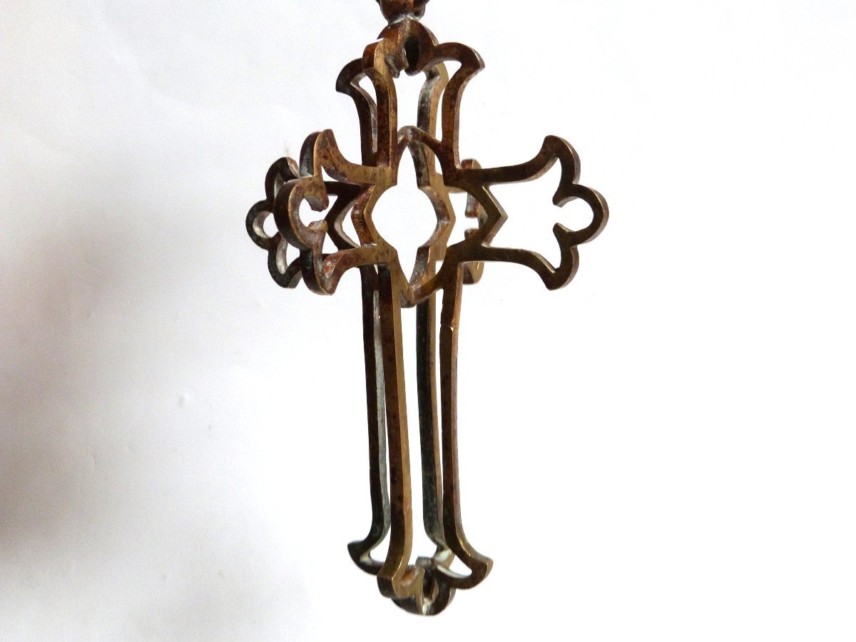 Rare Croix De Lustre d'église Ornement Bronze Doré Fin XVIIIeme