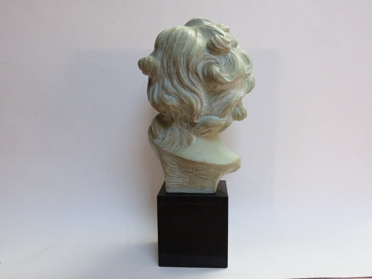 Art Deco Terracotta Bust With Green Patina After François Rude Smiling Child-photo-4